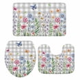 thumbnail image 2 of Colorful Flowers Bathroom Rugs Set Vintage Spring Pink Blue White Floral Butterfly Grey Plaid Non Slip Absorbent Bath Mats 3 Piece Set, U-Shaped Floor Mat, Toilet Seat Cover Large Size, 2 of 9