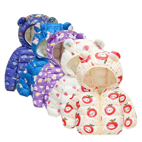 KYAIGUO 9M-5Y Unisex down Cotton Jacket Coat Fashion Print with Bear Ears Cozy down Cotton Zipper Jacket Coat