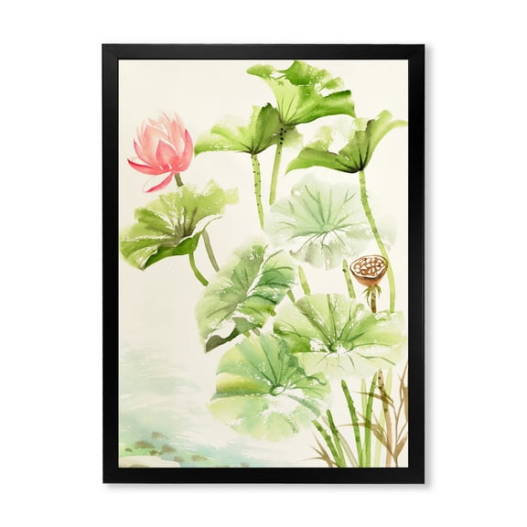 Designart 'Ancient Pink Lotuses In The Pond IV' Traditional Framed Art Print