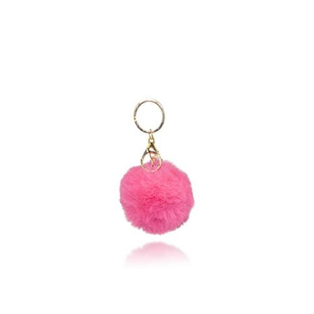 - Jewels Fashion Cute Fur Ball Pom Pom Keychain for Car Key Ring Handbag Tote Bag Pendant Charm Gift (Hop Pink)