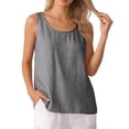 thumbnail image 4 of Tweang Cotton Tank Top Women Twist Front Halter Sleeveless Summer Vacation Outfits Pleated High Neck Halter Tops Breathable Sleeveless Keyhole Back Tank Top Ruffle Trim High Neck Boho Shirt Gray L, 4 of 7
