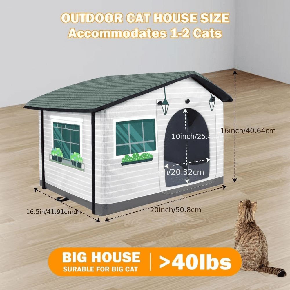 Weatherproof Insulated Heated Cat House with Heated Pad - Elevated Winter Safe Shelter for Outdoor & Feral Cats (20"x16.5"x16")