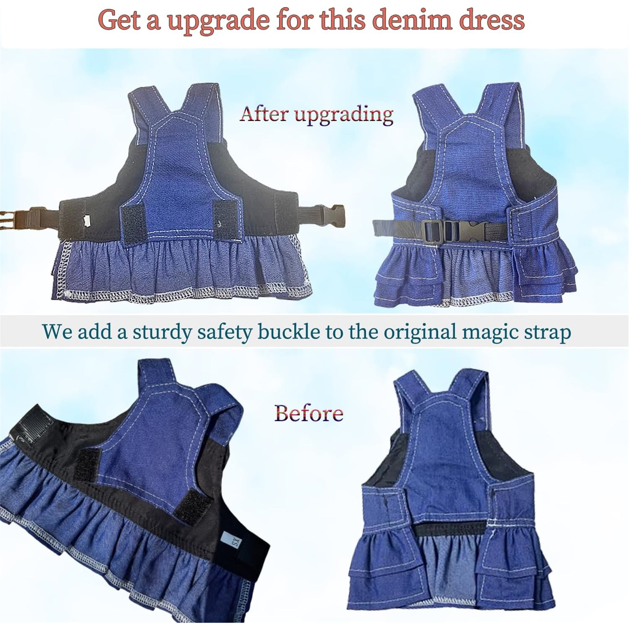 HQREA Denim Dog Dresses for Small Dogs Puppy Girl Clothes with D-ring & Bow Knot Summer Cat Apparel Blue Dog Clothes