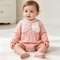 thumbnail image 2 of Lumosvexa Baby Brief Bodysuit Long Sleeve Cute Bowknot Crew Neck Fall Winter Casual Onesie Pink 9M, 2 of 8