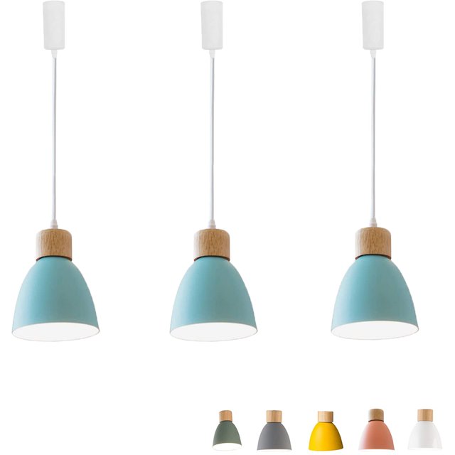 FSLiving H-Type Track Lights,Adjustable Wire Lamp,Modern Pendant Lighting Fixtures w/ Macaron Aluminum Shade for Kitchen Island,Bulb Not Included - Blue