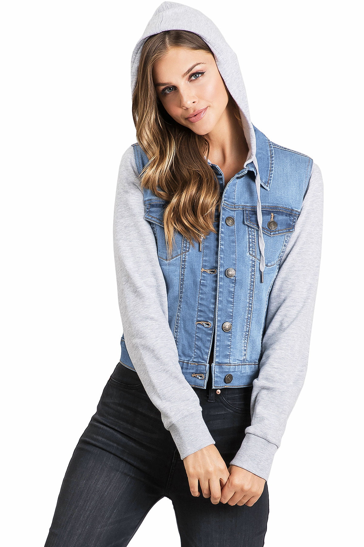 Wax Jean - Wax Jean Womens Causal Sweatshirt Hooded Denim Jacket (S ...