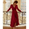 thumbnail image 5 of SWSMCLT Women's Satin Robe Summer Pajamas Sexy House V Neck Loungewear Luxury Soft Bride Thin Long Sleeve Burgundy X-Small, 5 of 5
