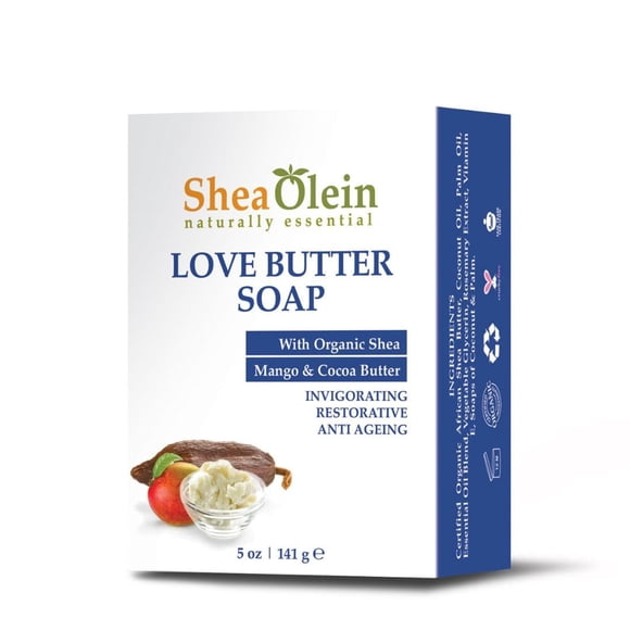 Jabón de manteca de amor orgánico de oleína de karité de 5 oz con manteca de karité, manteca de mango y manteca de cacao | Jabón en barra natural con propiedades restauradoras y antienvejecimiento.