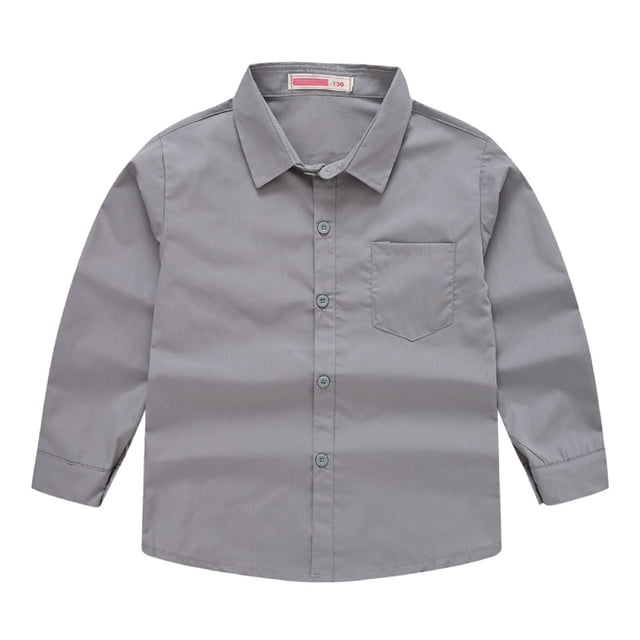 LNMQLPDBS Chemises Habillées pour Garçons Col Extensible Chemise Boutonnée Manches Longues Unie Décontractée Col Rabattu Hauts pour Printemps Été Gris 9-10 Ans