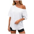 thumbnail image 2 of vigerkar 2 Pack Womens Off the Shoulder Tops Oversized Summer Spring T-Shirts 2026 (White 1PCS & AG 1PCS, L), 2 of 6