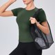 thumbnail image 3 of Camiseta de Manga Corta de Yoga para Mujeres Color Sólido Moda Casual Respirable Apretado Deportivo de Alta Elasticidad Camiseta de Carrera de Manga de Raglan Cuello Redondo Top de Manga Corta de Muj, 3 of 5