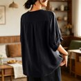 thumbnail image 5 of Womens Embroidered Cotton Linen Tops Summer Casual Boho Linen Mid Cuffed Sleeve Shirts V Neck Vacation Work Daily Blouses, XL, 5 of 8