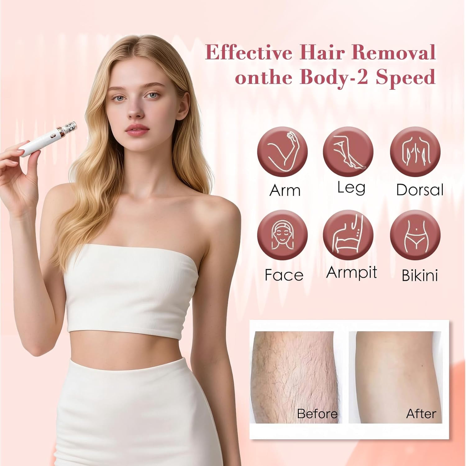Epilator for Women, 2 in 1 Epilator & Shaver, Facial Hair Removal Device with LED Light,Portable Lady Shaver for Face, Underarms, Legs, Travel Use（White）