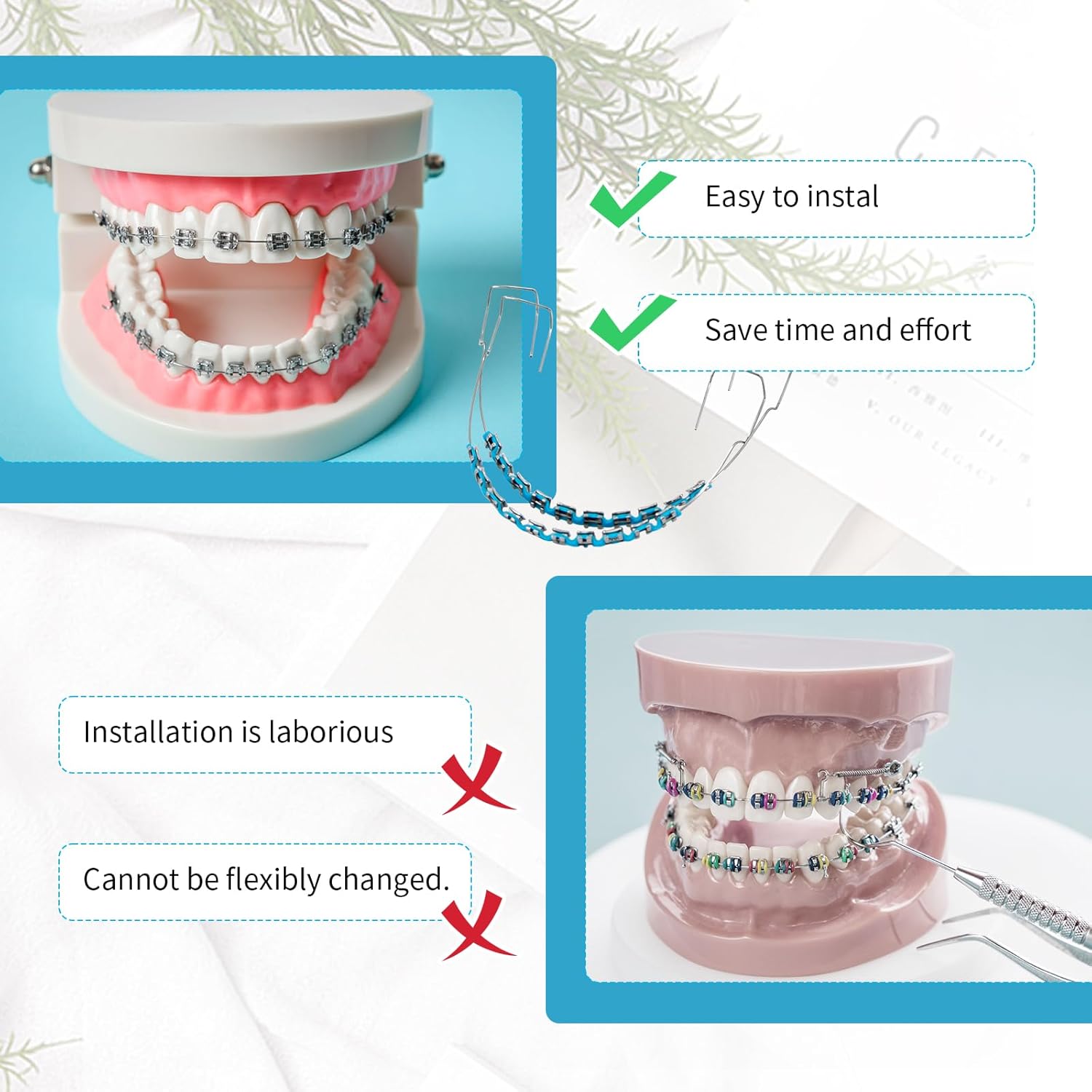 ABCISI Fake Braces, Brackets Falsos Para Dientes Kit 2 Pack, Braces Kit with Brackets & Wire & Glue, Brackets Para Dientes DIY Retainer for Teeth, Dental Student Practice Props (Blue)