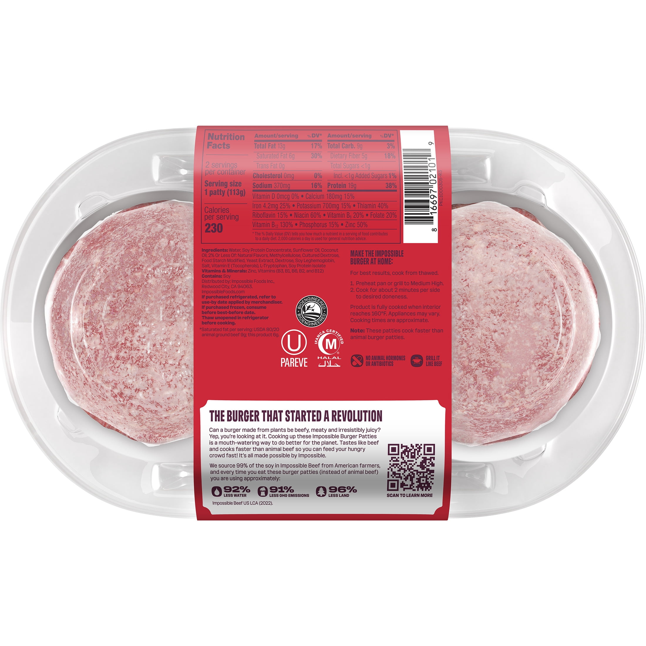 Impossible Foods Burger Patties Meat from Plants, 2 Patties, 8 oz