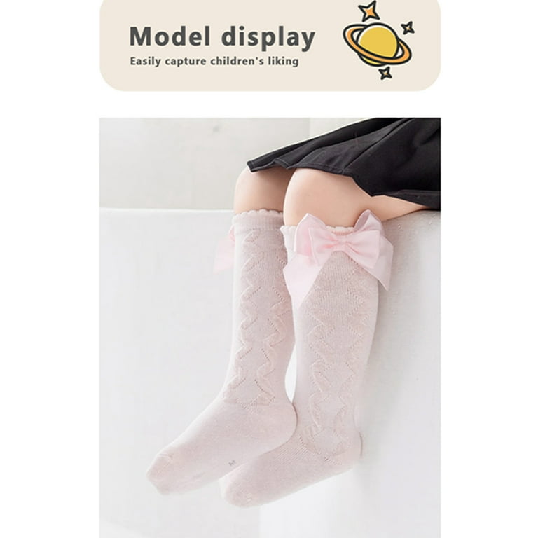 Toddler Kids Girls Long Socks Solid Color Cute Bowknot Children Knee Length Stockings  Summer Thin Dance Socks 