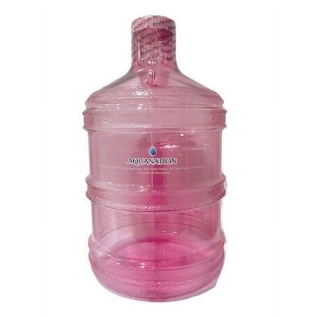 AquaNation 1 Gallon BPA FREE Reusable FDA Grade Chemical Free Plastic Drinking Water Big Mouth Bottle Jug Container with Holder Drinking Canteen (Pink)