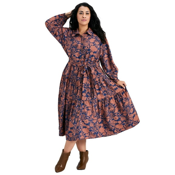 Avenue Women's Plus Size Marianne Tiered Shirtdress