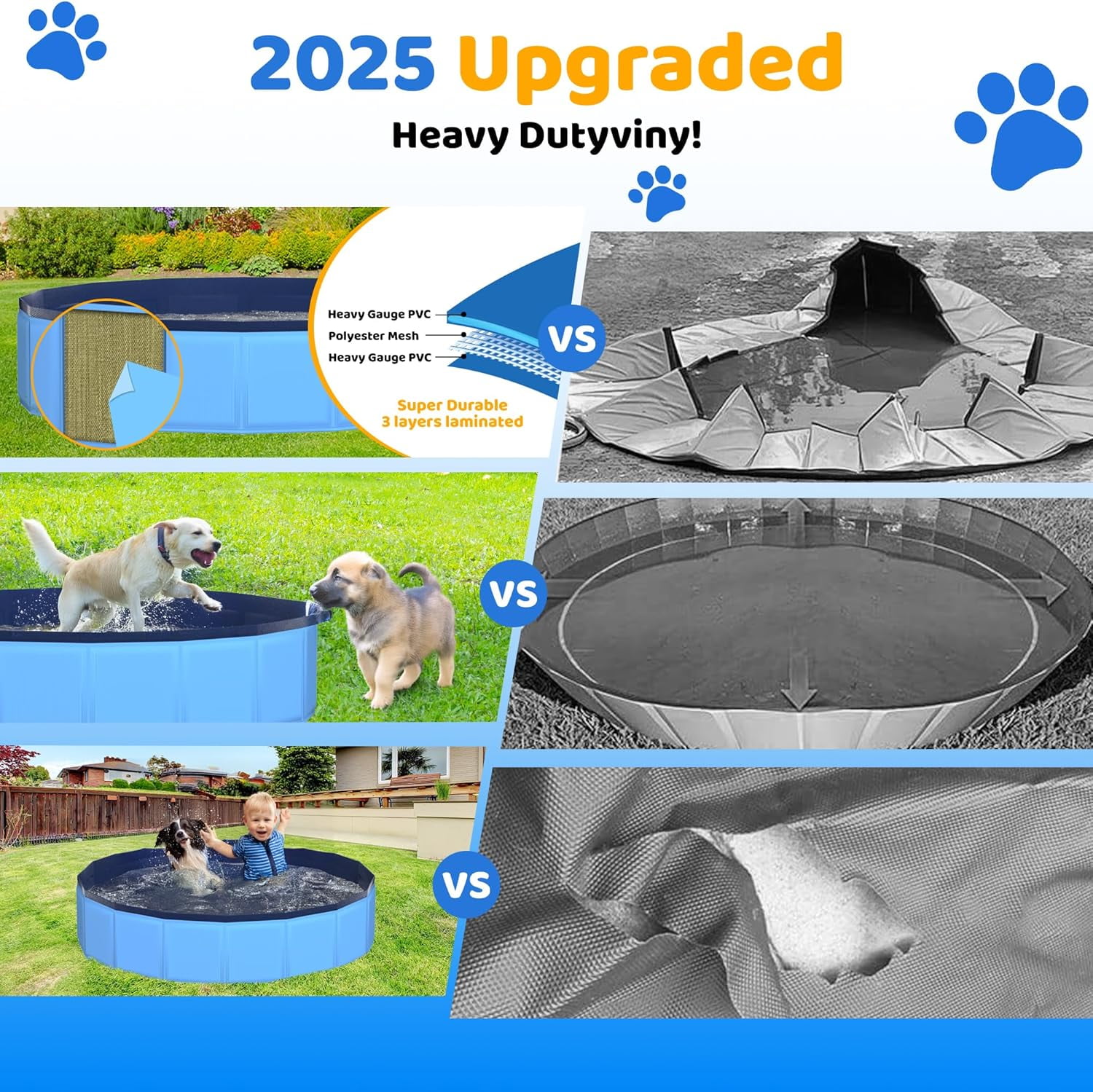 Foldable Dog Pool, 71" x 12" Large Kiddie Pool with Hard Plastic, Non-Slip Dog Bath Tub for Outdoor Backyard, Collapsible Dog Swimming Pool for Kids Dogs Pets (Blue)