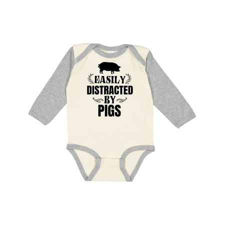 

Inktastic Easily Distracted by Pigs Gift Baby Boy or Baby Girl Long Sleeve Bodysuit