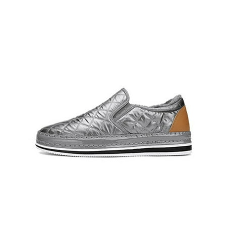 

Kesitin Man s Casual Shoe With Lined Sneakers Comfort Flats Low Top Wear Resistant Loafer Outdoor Slip On Walking Shoes Silver Gray 7.5
