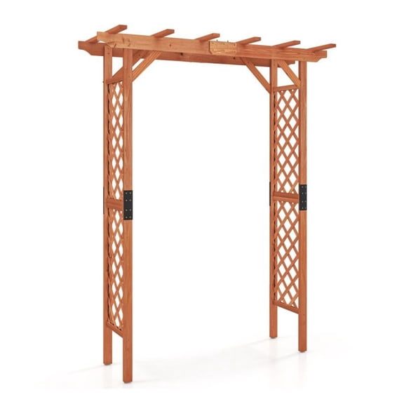 7FT Garden Arbor Arch Pergola - Fir Wood Plant Support for Walkways, Garden Entrance & Outdoor Decor - Weather Resistant, Sturdy Frame with Lattice Side Panels