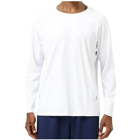 JUUYY Men s Sun Shirts Long Sleeve Rash Guard UPF 50+ UV SPF Fishing Running Swim Shirts Lightweight Quick Dry White XL