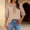 thumbnail image 2 of BODOAO Womens Summer Linen Blouses Crew Neck Shirts Beach Cotton Tops Loose Fit Mexican Shirt Peasant Blouses Tunic Tops Flower Print Shirts Flowy Shirt Soft Floral Top Business Work Blouses, 2 of 8