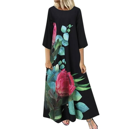 

Sayhi Womens Summer Sexy Printed Casual O Neck Ladies Dress Beach Half Ladies Sleeveless Nightgowns Lightweight