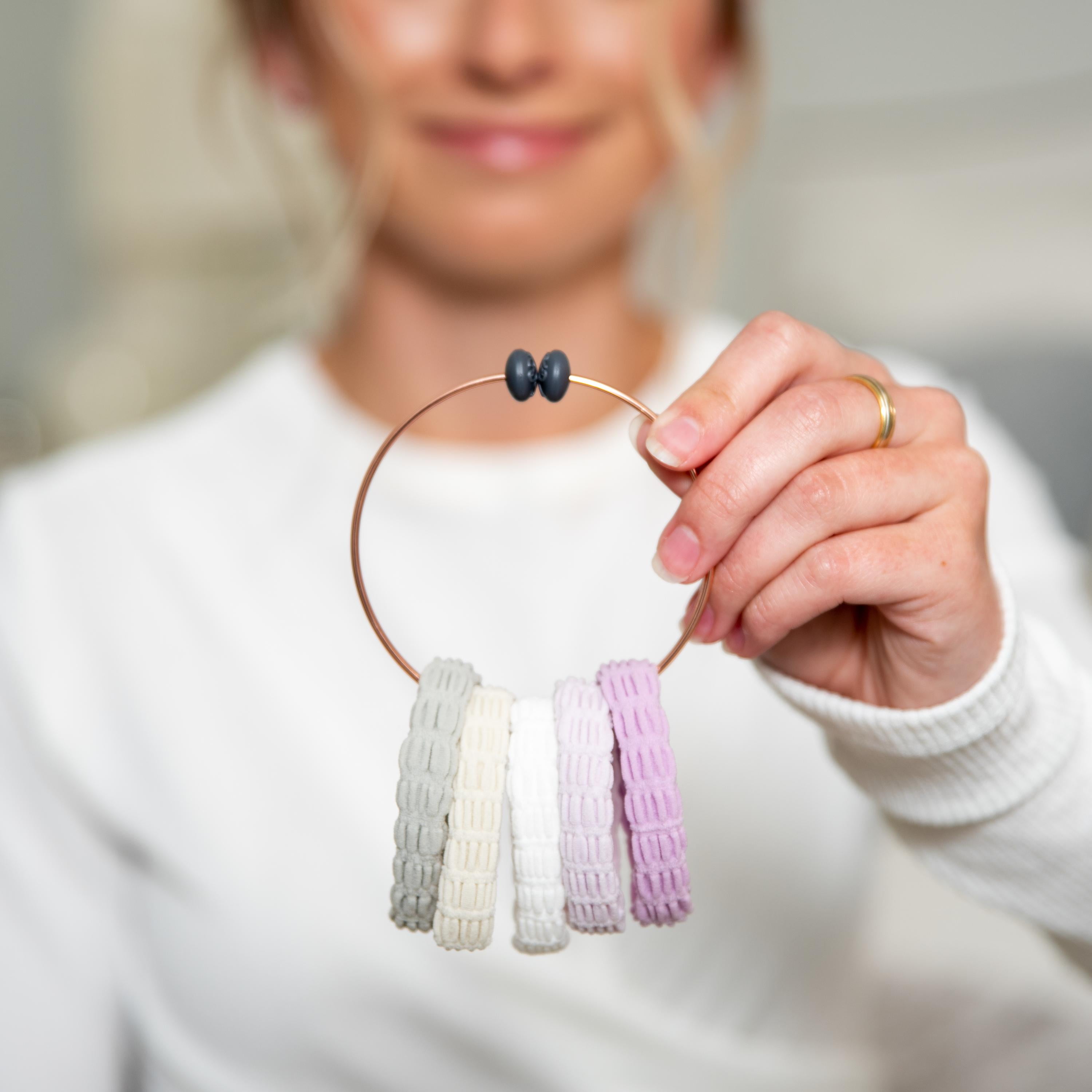 Hairitage Mesh Hair Scrunchies - Multi (White, Ivory, Gray, Lavender, Purple)