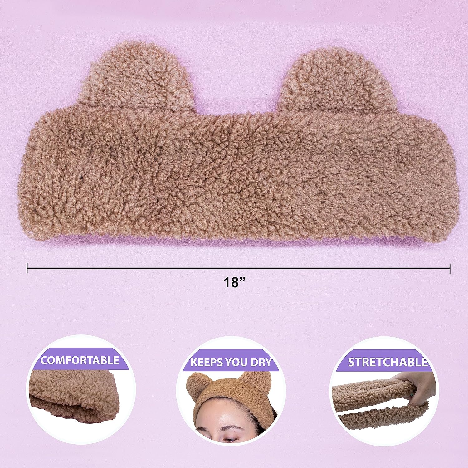 FROG SAC Spa-Stirnband Mit Teddybär-Optik – Weiches Gesichtswaschband Inklusive Haargummis Für Hände