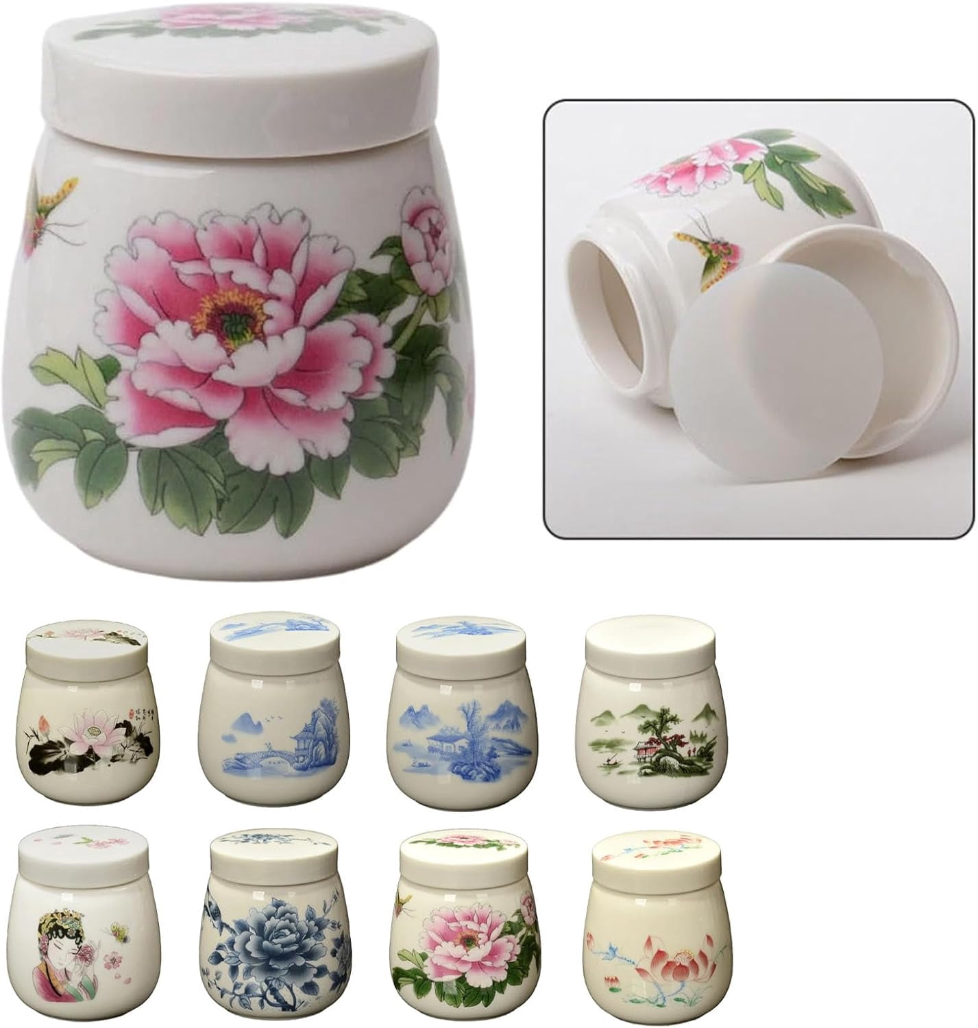 Coddled Egg Cups, Egg Coddlers Sets with Lids, Vintage Ceramic Soft Boiled Egg Cooker, 220ml Porcelain Tableware Breakfast Serving, Single or Double Egg Cooking with a Twistable Ceramic Lid (D, 1Pcs)