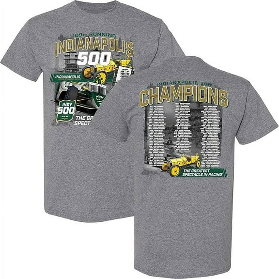 Indycar Indy 500 Past Champions 2025 T-Shirt Racing Apparel Gray