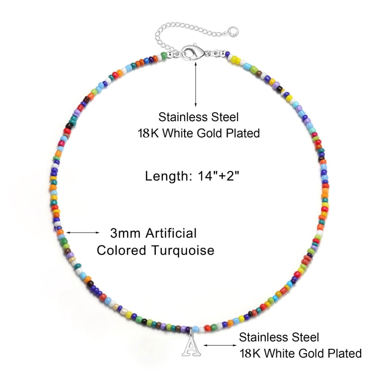 Turandoss Colorful Beaded Initial Choker Necklace, A-Z photo 5