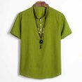 thumbnail image 2 of Designer Spring Summer Men's Casual Cotton Linen Solid Color Long Sleeve Shirts Loose Stand Collar Shirts L, 2 of 5