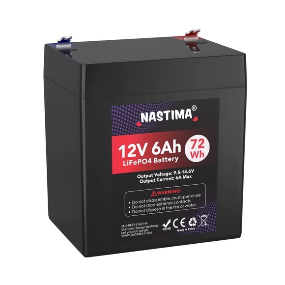NASTIMA 12V 6Ah Rechargeable Lithium Iron Phosphate Battery,Built-in BMS, 4000+ Cycles LiFePO4 Battery Pack Perfect for Kids Scooters, Fish