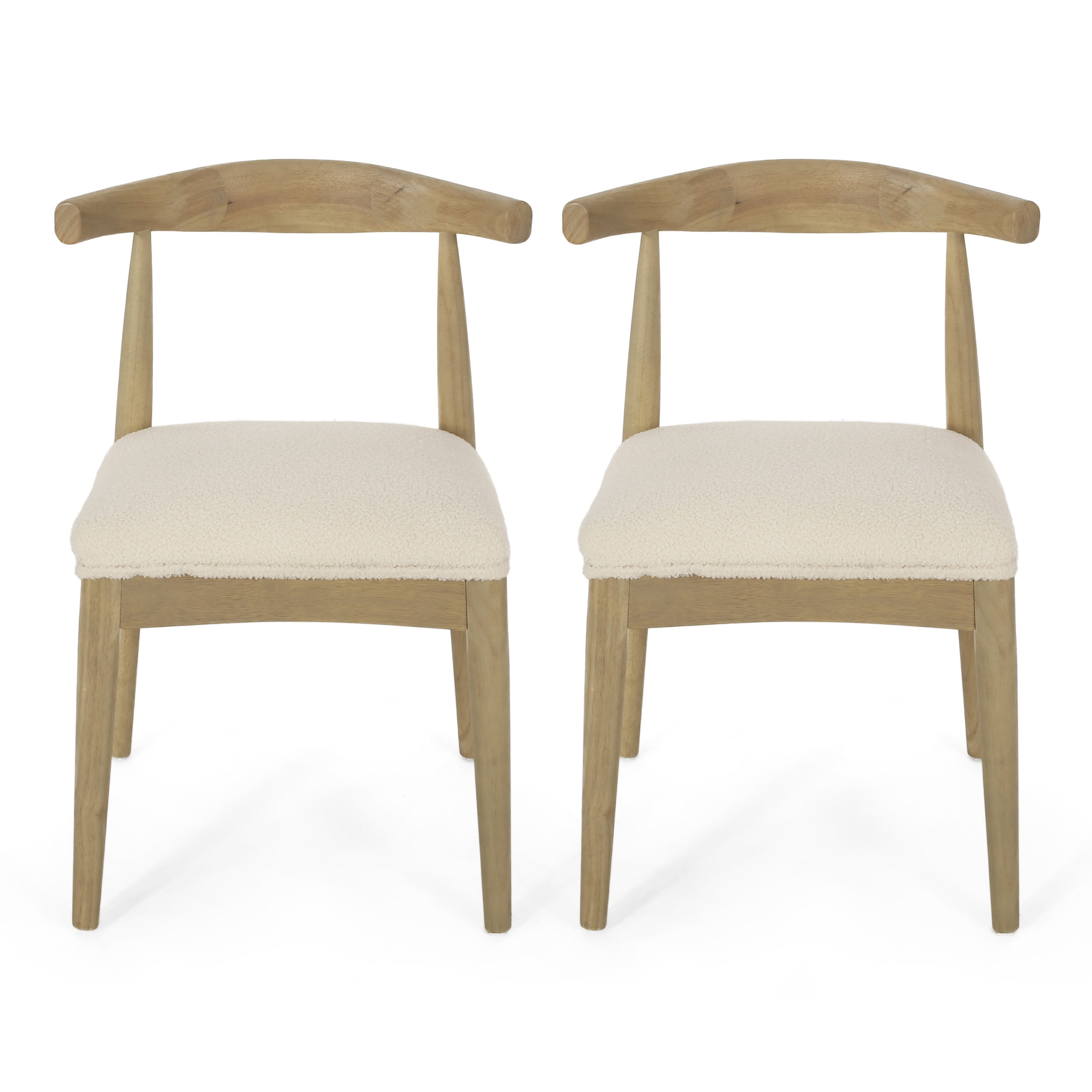 Noble House Cotterell Fabric and Wood Dining Chairs, Set of 2, Ivory Boucle and Light Ash