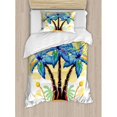 thumbnail image 3 of Palm Tree King Size Duvet Cover Set, Colorful Cartoon Tropical Island with Hawaiian Palm Trees Torch Seagulls Sunset, Decorative 3 Piece Bedding Set with 2 Pillow Shams, Blue Orange, by Ambesonne, 3 of 3