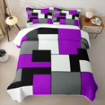 thumbnail image 2 of Castle Fairy Minimalism Color Block Quilt King 3 Pieces,Mid Century Square Layout King Coverlet Set,Purple Gray Black,1 Bedspread and 2 Pillowcases, 2 of 7