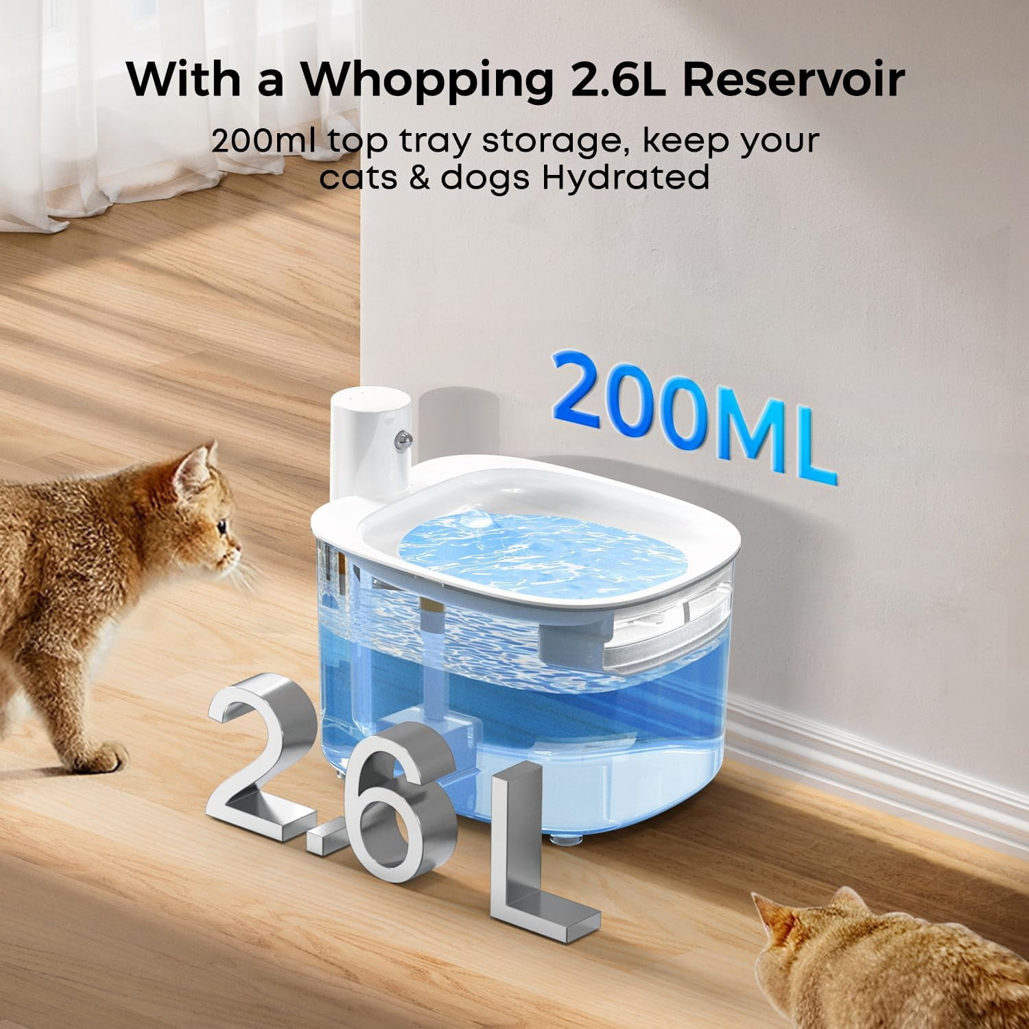 Wireless Cat Water Fountain, Automatic Sensor-Activated Water Dispenser,88oz / 2.6L Rechargeable Battery Operated Cordless Pet Water Fountain for Cats Indoor with Motion Sensor, Ultra Quiet Pump
