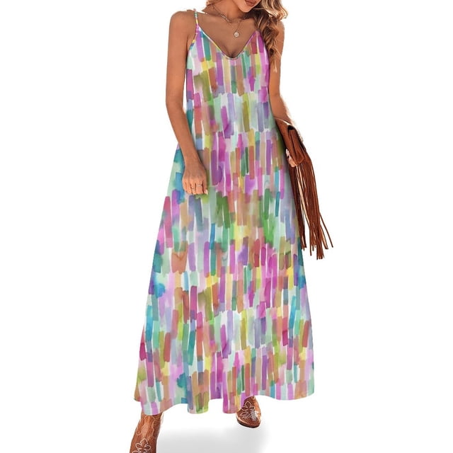 Vestido sin mangas con trazos de rayas de acuarela de colores para iPhone 12 Pro Max, vestidos formales para ocasiones especiales para mujer