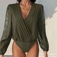 thumbnail image 4 of Vmvidoty Women's Solid Color V-Neck Pleated Lace Long Sleeved Jumpsuit Army Green L( Women's or Women's Plus ), 4 of 4