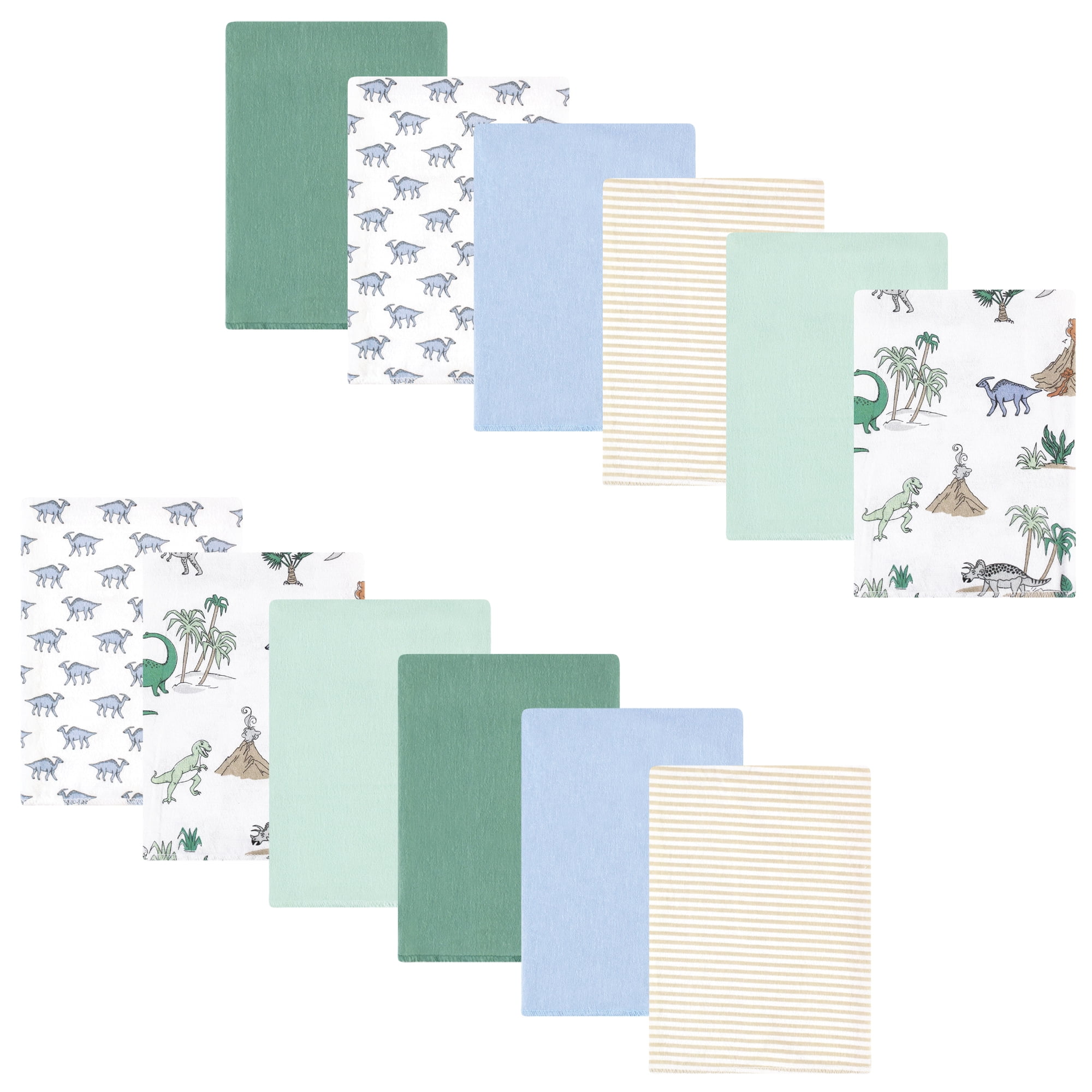 Luvable Friends Hudson Baby Cotton Poly Flannel Burp Cloths 12pk, Pastel Dino, One Size
