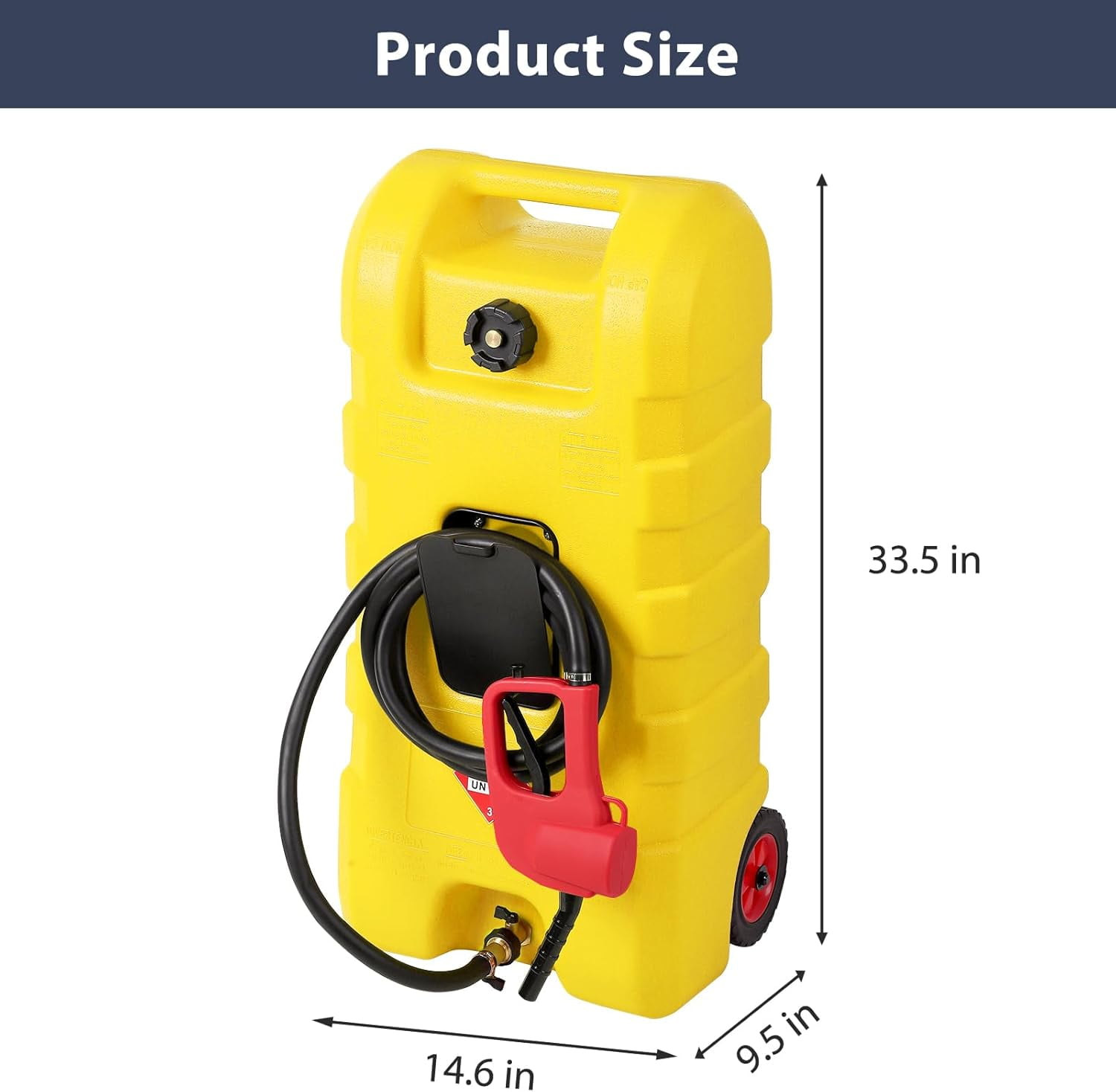 Riedhoff 15.06 Gallon Portable Gas Can, Fluid Transfer Siphon Pump & 10' Delivery Hose, Yellow