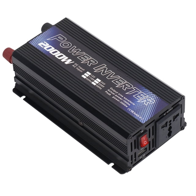 Inversor de Energía para Coche, Energía Solar, Aleación de Aluminio Universal, Inversor de Onda sinusoidal Modificada de Bajo Ruido, 2000W para Carga Multiusos