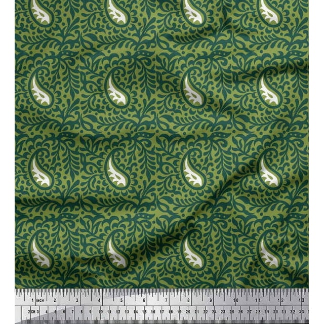 Soimoi Tissu Poly Georgette Feuilles & Paisley Imprimé Bloc 1 Yard 42 Pouces de Large