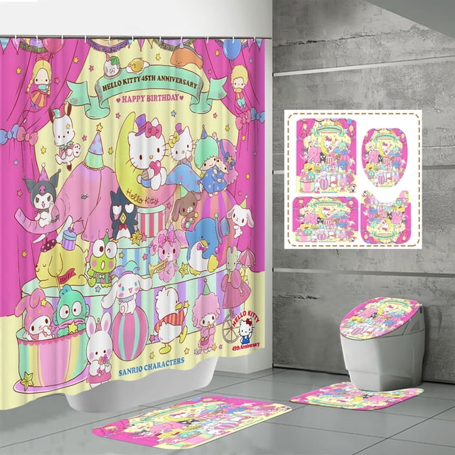 Fabricantes de fuentes de comercio electrónico transfronterizo Impresión digital 3D Cortina de ducha de baño de poliéster impermeable Hello Kitty Serie 3 fabricantes directos