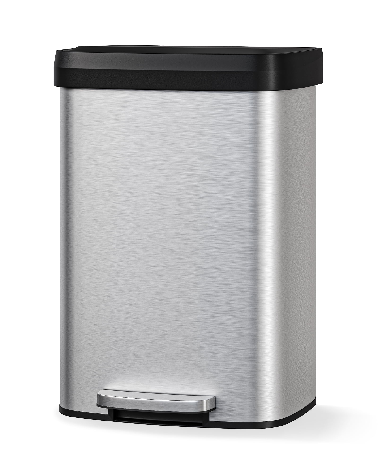 Hands-Free Step-On Kitchen Trash Can, 13 Gallon/50L – Tall Stainless Steel Garbage Bin with Soft Close Lid, Odor Control, Liner Rim, Rear Handle, Rustproof – Stainless Steel Color