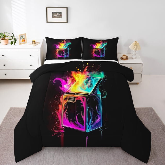 Erosebridal Rainbow Watercolor Bedding Sets with Comforter, Colorful Abstract Artwork Duvet Insert, Reversible 2pcs