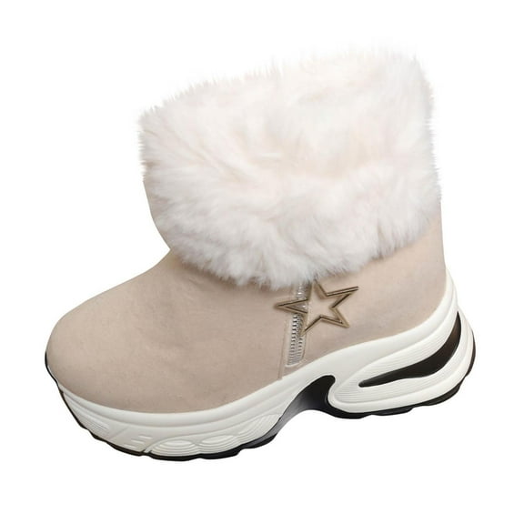 Beige Women Star Detail Height Boost Warm Boots Plus Size For Autumn And Winter Style Snow Boots Ideal For Casual Use